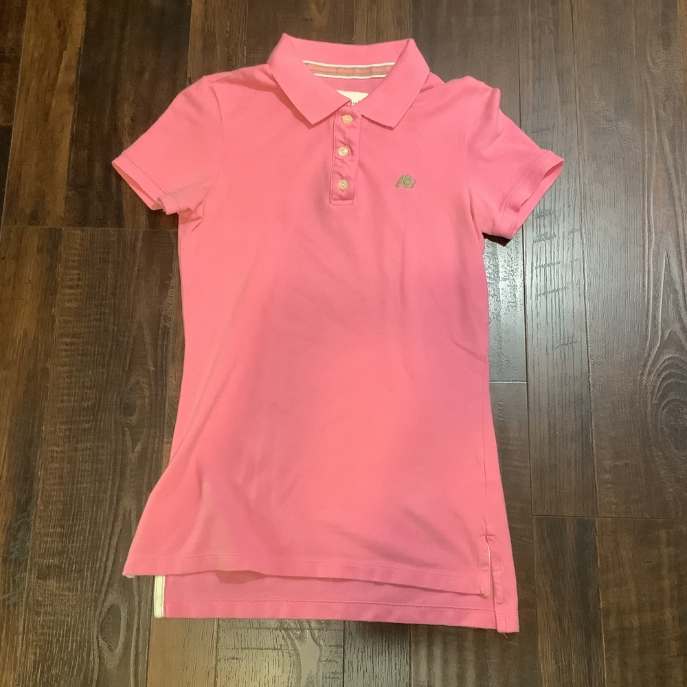 Y2K Aeropostale Womens Pink Short Sleeve A87 Logo Stretch Polo Shirt Small